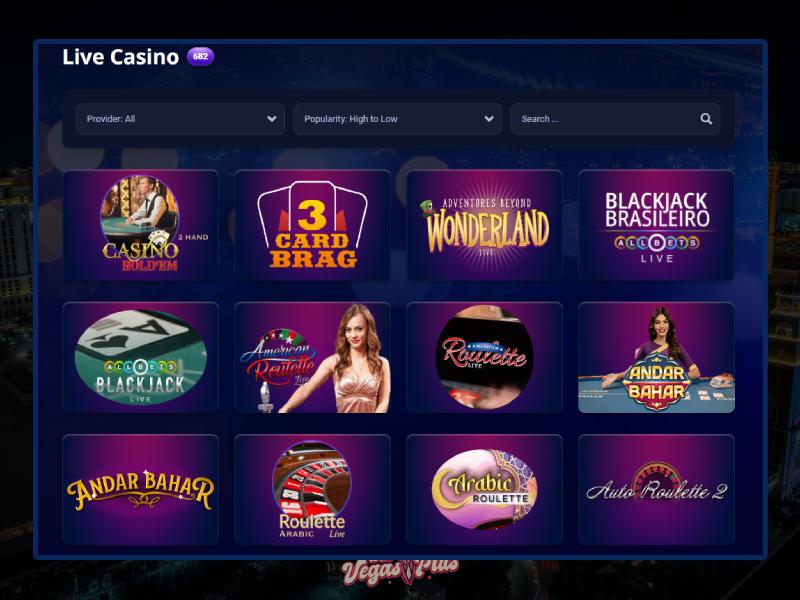 Juegos en vivo en Vegas Plus