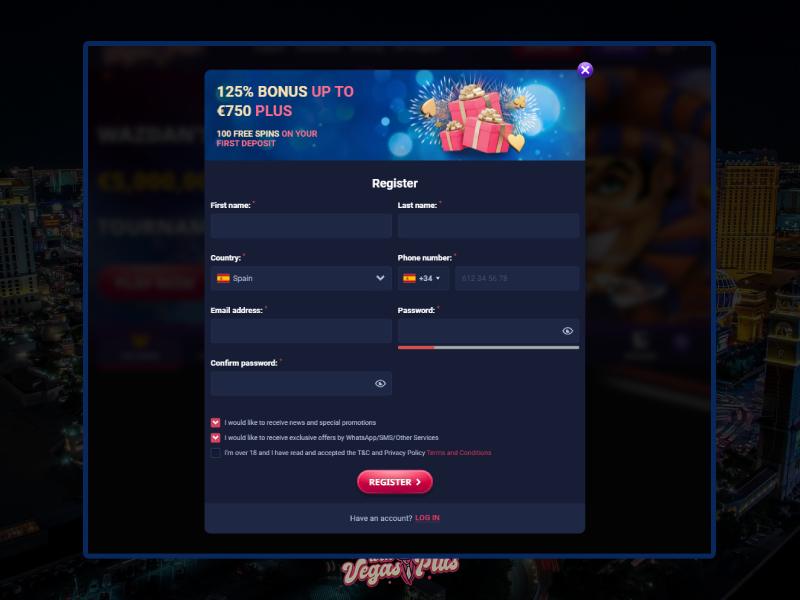Instrucciones paso a paso para registrarse en el casino Vegas Plus